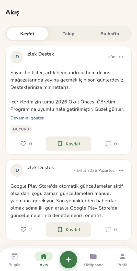 Akış ekranı: öğretmenlerin paylaştığı etkinlikler